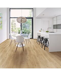 Parquet laminado de roble venecia beige de la marca quick-step de la serie eligna en un ambiente de habitación.