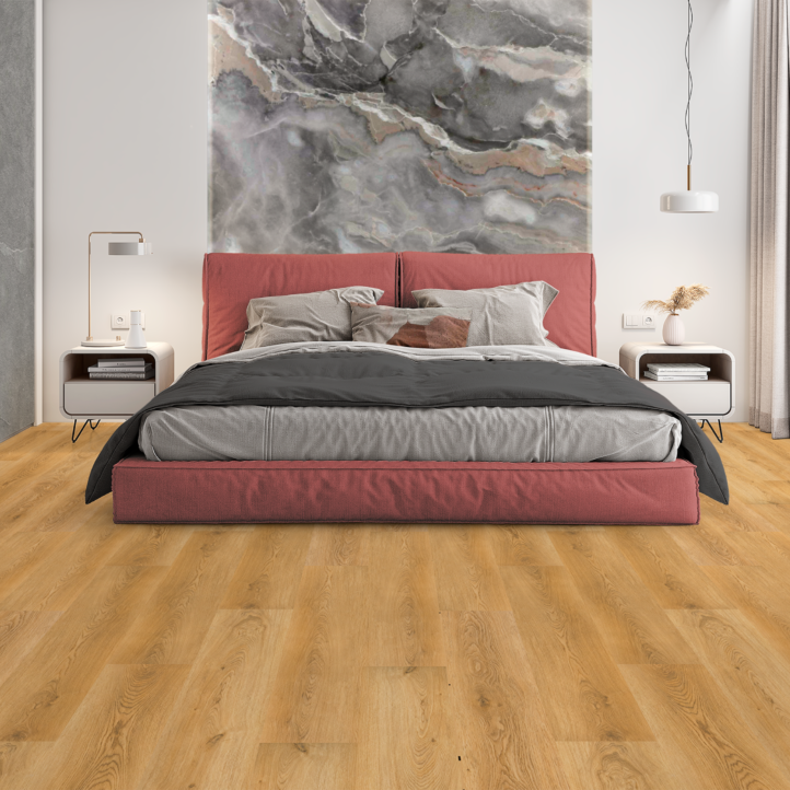 Suelo Vinilico SPC GALAXY WIDE Camel - 1220 x 228 x 5 mm - Base aislante Incorporada