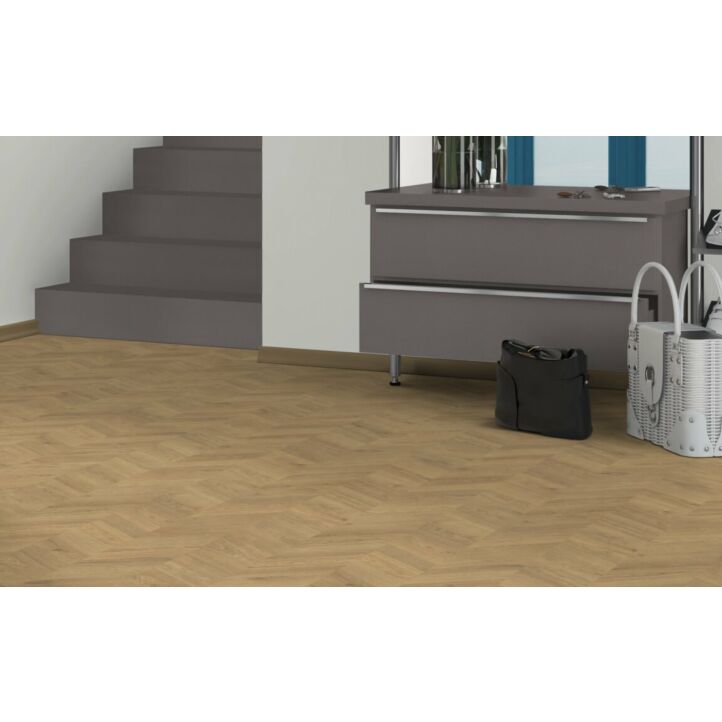 Parquet laminado  ROBLE WEINGBURG CLARO EHL065 de Egger Home de la serie Kingsize  en un ambiente de pasillo.
