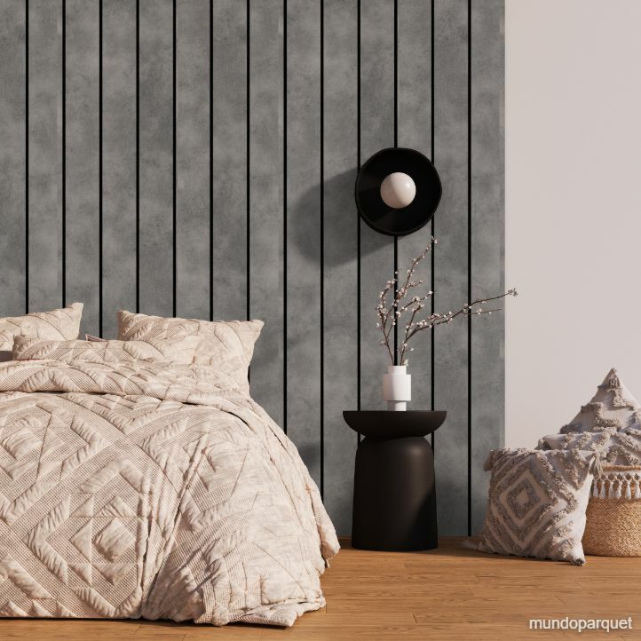 Revestimiento de pared de PVC liso color gris instalado en un salón. CEMENTO LAVA RADIANT REVESTIMIENTO DE PARED DE PVC 