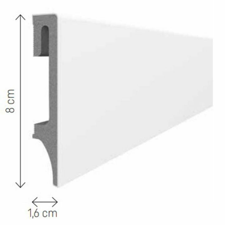 Rodapie blanco espumo muy resistente 80x16 mm