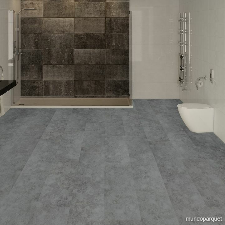 Suelo WPC de la marca Tauro Floors Óxido Gris instalado en un baño